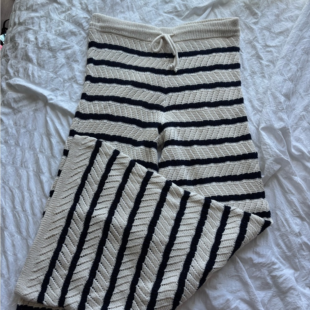 aerie Knit Striped Lounge Pants in Cream and Black